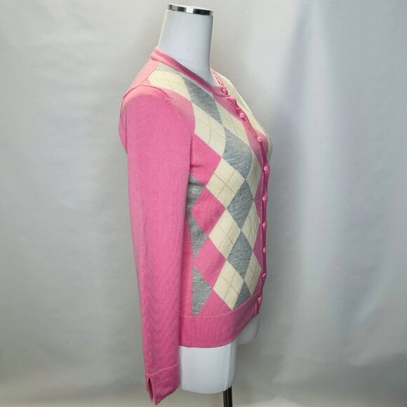 Lilly Pulitzer Merino Wool Pink Argyle Cardigan Sweater Women's Size Small - Picture 2 of 12